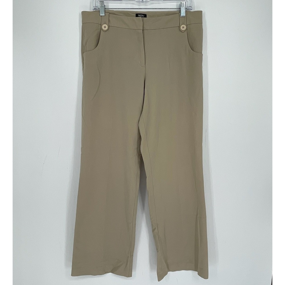 Mossimo Women's Y2K Tan Stretch Flat Front Wide Leg Trousers Dress Pants Size 12